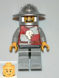 LEGO cas498 Kingdoms - Lion Knight Quarters, Helmet with Broad Brim, Vertical Cheek Lines, Mouth Closed / Mouth Open Scared Pattern