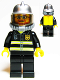 LEGO cty0057 Fire - Reflective Stripes, Black Legs, Silver Fire Helmet, Beard and Glasses, Yellow Airtanks
