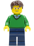 LEGO cty0191 Green V-Neck Sweater, Dark Blue Legs, Dark Brown Short Tousled Hair, Glasses