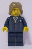 LEGO cty0315 Businessman Pinstripe Jacket and Gold Tie, Dark Blue Legs, Dark Tan Mid-Length Tousled Hair