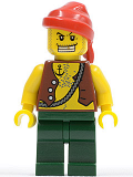 LEGO pi130 Pirate Vest and Anchor Tattoo, Dark Green Legs, Red Bandana