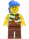 LEGO pi133 Pirate Green / White Stripes, Reddish Brown Legs, Blue Bandana